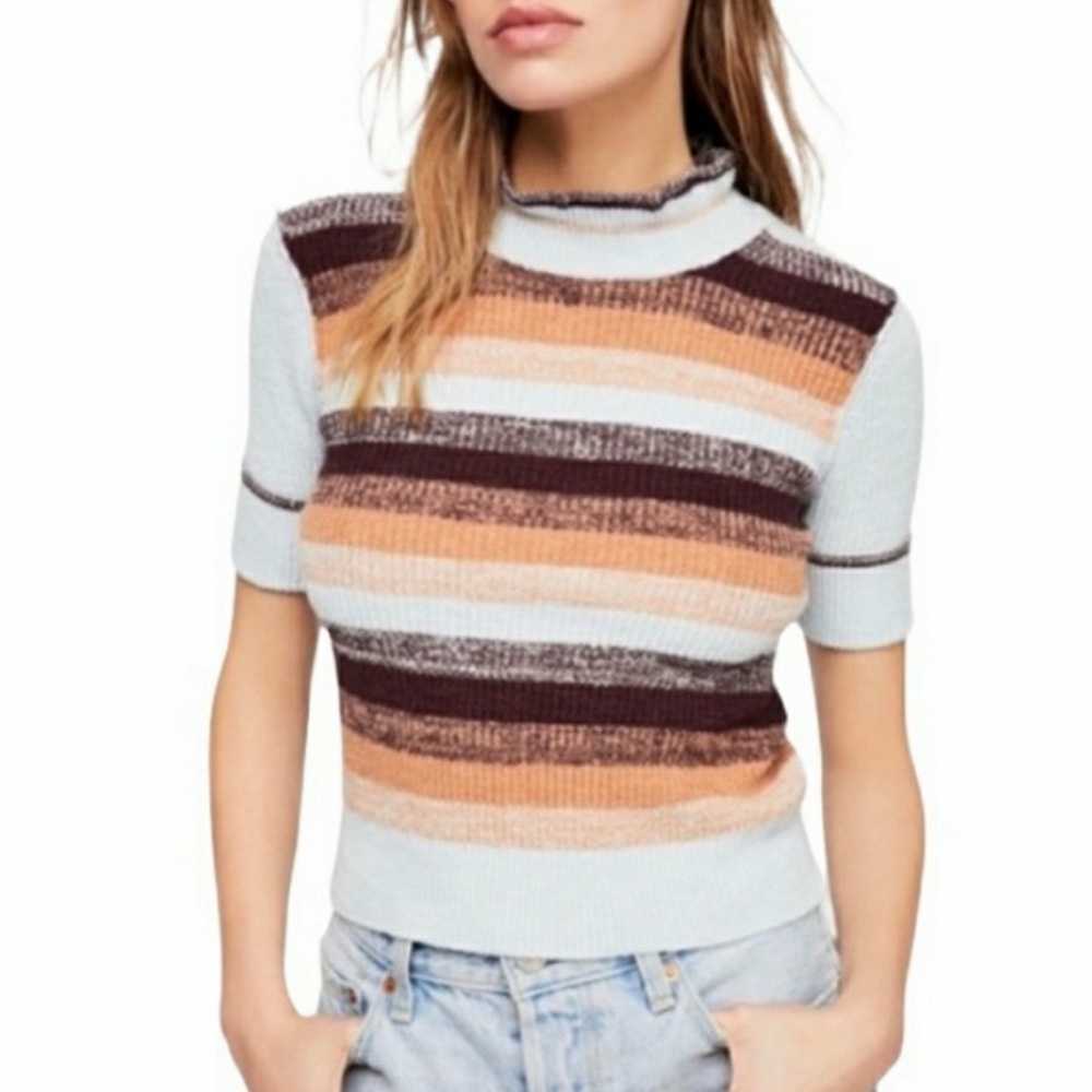 Free people sky combo short sleeve sweater size small